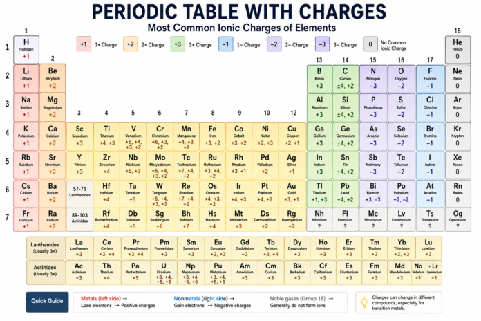 periodic table with charges
