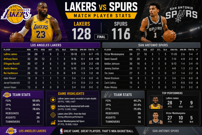 lakers vs san antonio spurs match player stats